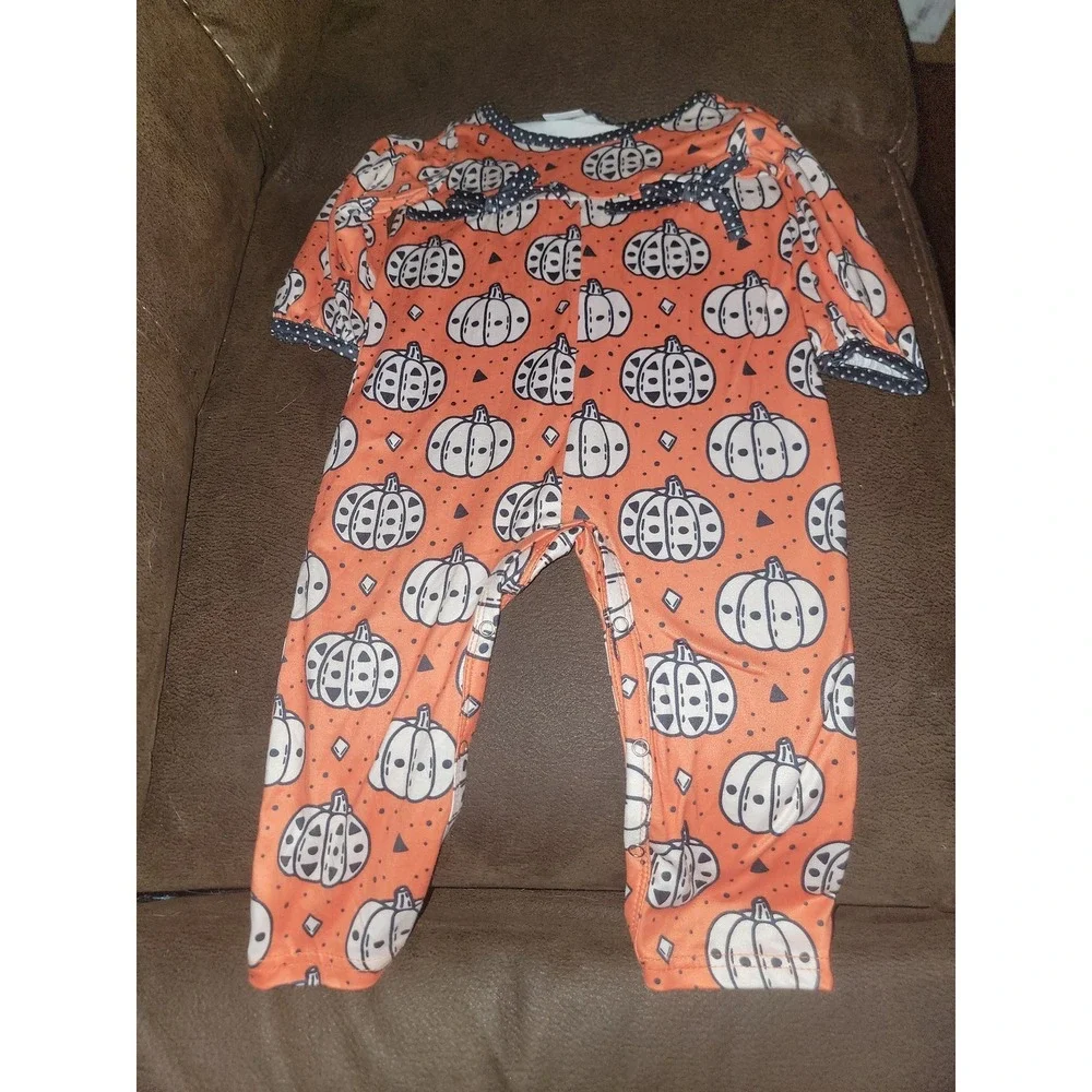 Boutique fall autumn Halloween pumpkin one piece romper size 18 months